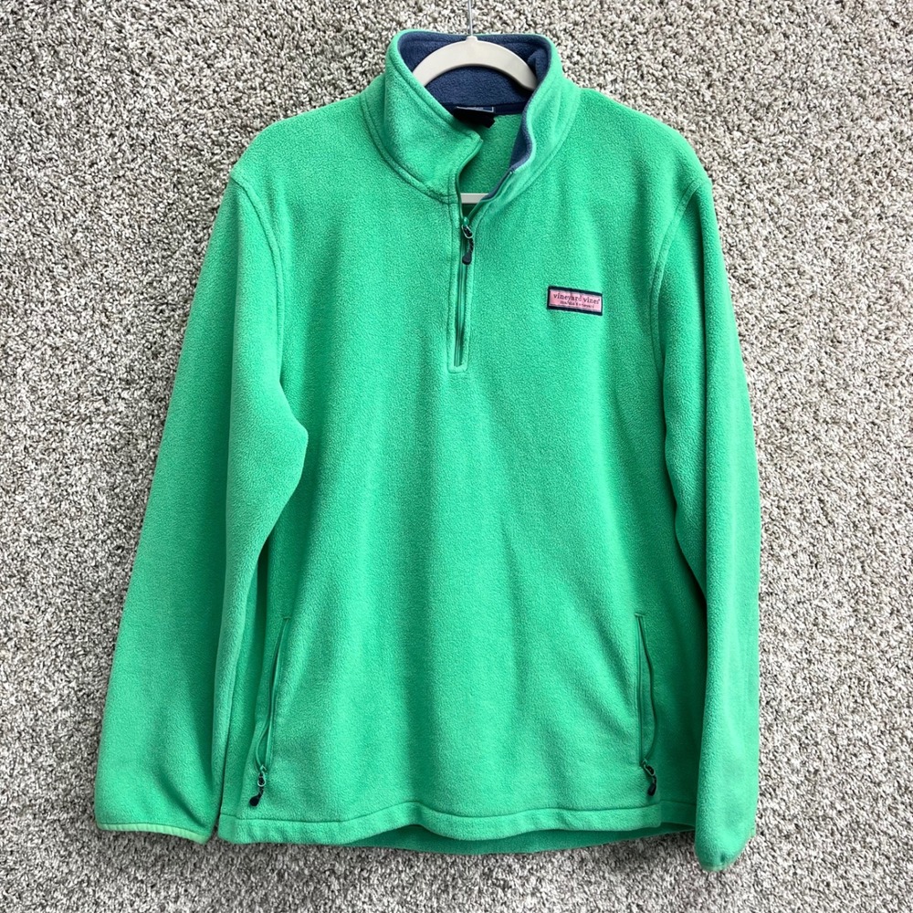Vineyard Vines Sweatshirt Men's Large Green Quarter‎ Zip Fleece Pullover
